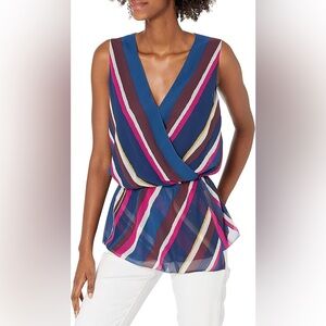 Trina Turk Stellar Surplice V-Neck Multi Stripe Blouse Sz XL Worn Once